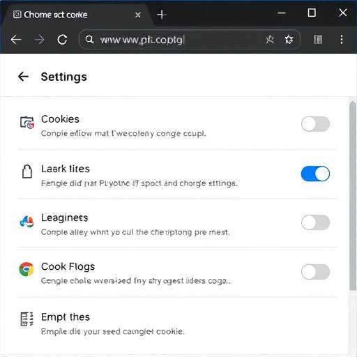 Screenshot delle impostazioni dei cookie nel browser Chrome