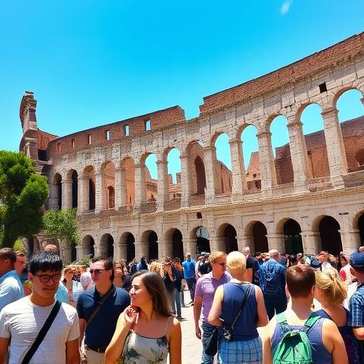 Turisti che visitano il Colosseo a Roma.