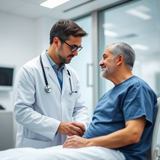 Un medico che esamina un paziente in un ospedale moderno.