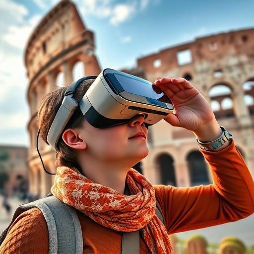 Un turista che utilizza un visore VR per esplorare virtualmente il Colosseo
