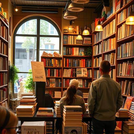 Una giovane scrittrice italiana presenta il suo nuovo libro in una libreria.